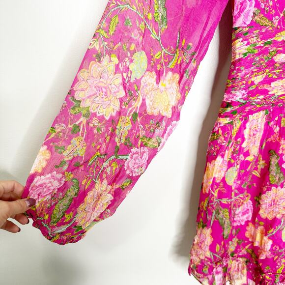 Rococo Sand Womens Chloe Dress Ruffle Hem Long Sleeve Floral Fuchsia Pink XL - Picture 6 of 10
